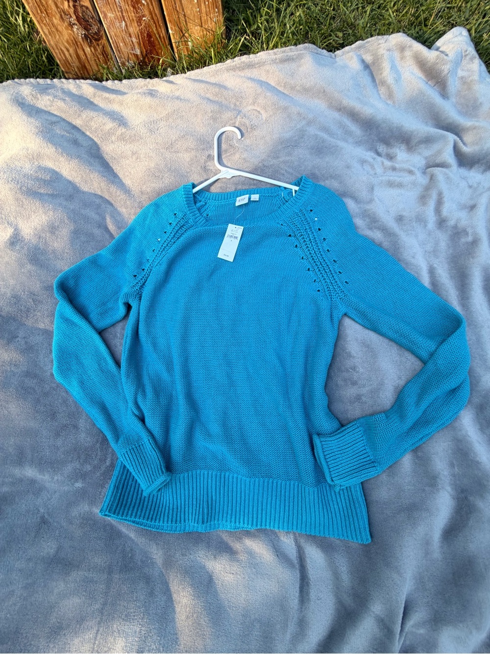 GAP Teal Crewneck Sweater with Eyelet Detail size S